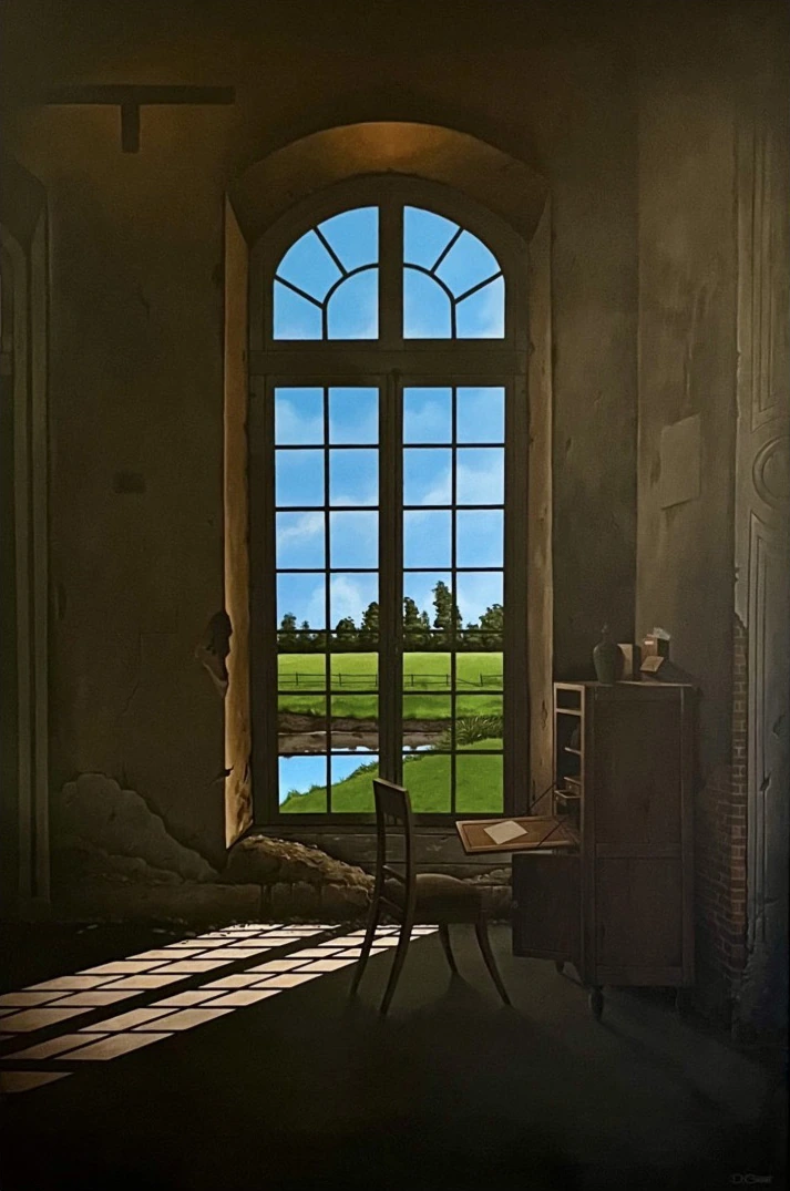 Pénombre 2. La lettre — Acrylique sur toile, 150 × 100 cm